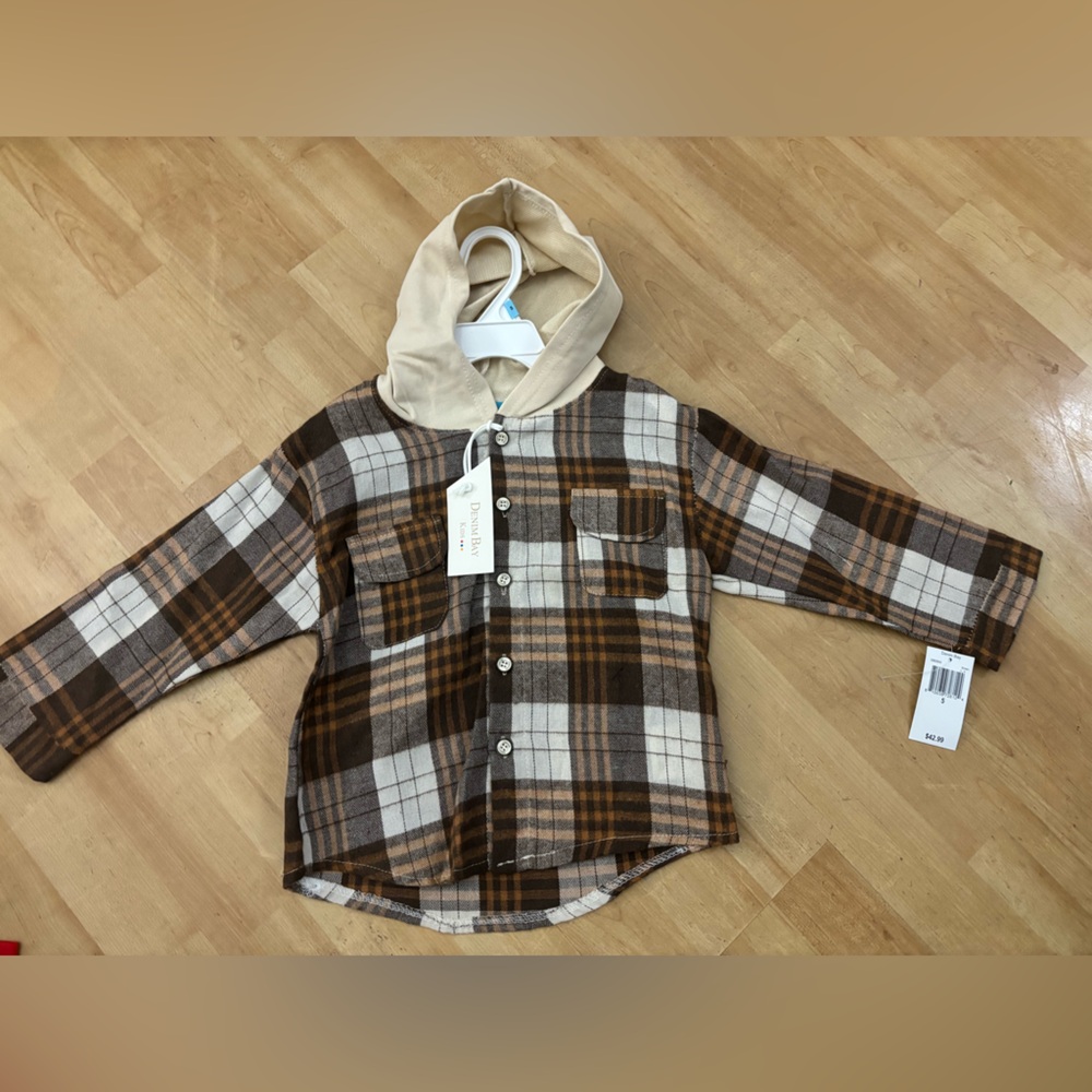 Denim Bay Plaid Button Down Kids Shirt with Hood